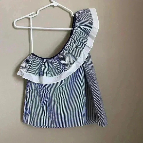 J. Crew One-Shoulder Ruffle Top In Stripe Size 14 - Picture 10 of 12